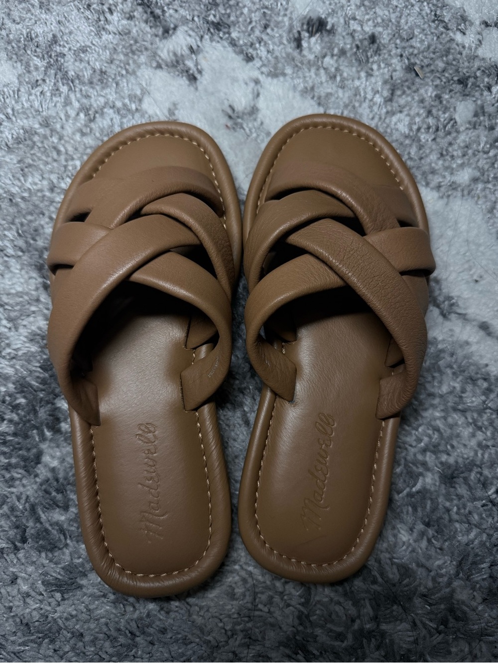 Madewell Tan Cross-Strap Leather Slide Sandals